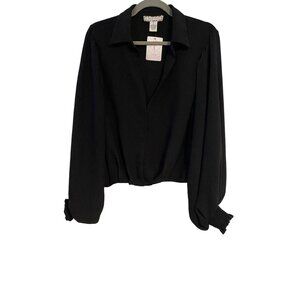 A. Calin By Flying Tomato Blouse Women L Black Long-Sleeve Smocked Cuffs Peasant